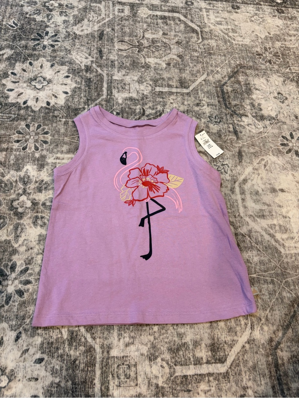 GAP Lavender Tank Top with Flamingo & Hibiscus Graphic
